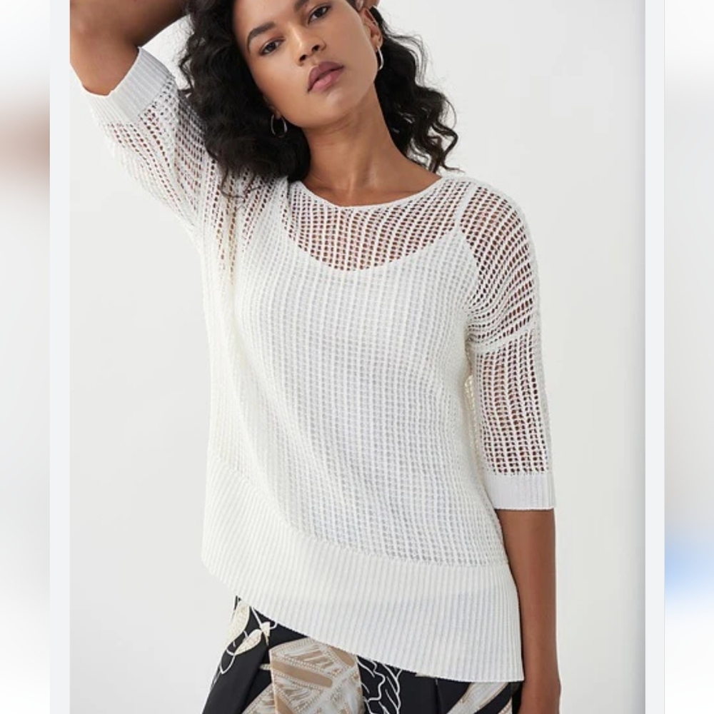 Joseph Ribkoff Open Weave Sweater In Vanilla